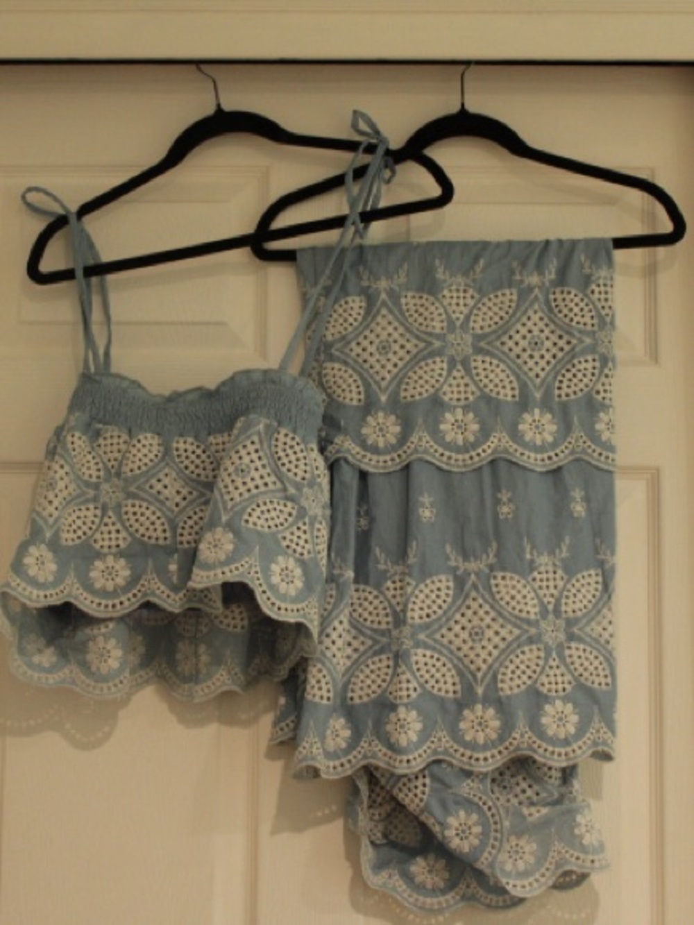 Mint Light Blue Eyelet Lace Skirt Set